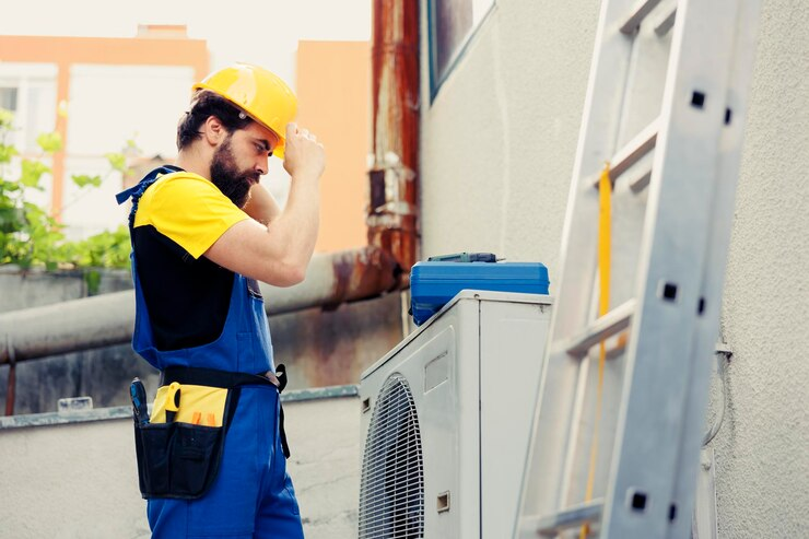 A technician installing a heat pump.