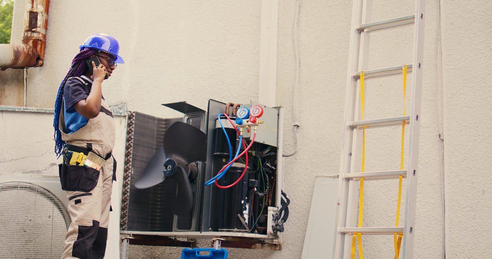 A technician repairing an HVAC system.